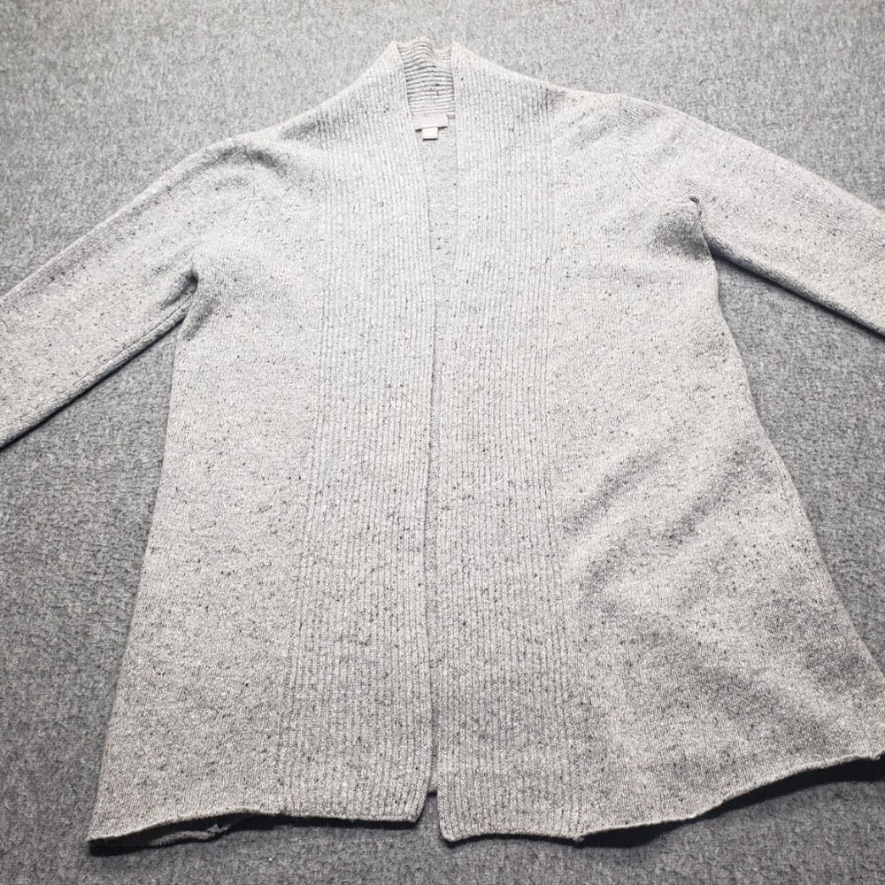J Jill Sweater Womens Sz Med Gray Wool Cashmere Italian Yarn Open Front Cardigan